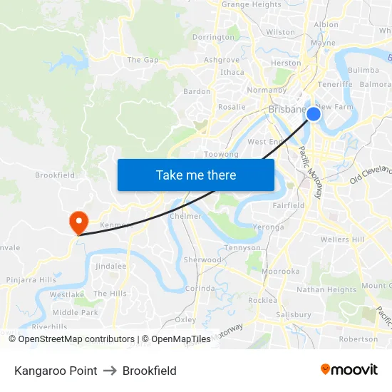 Kangaroo Point to Brookfield map