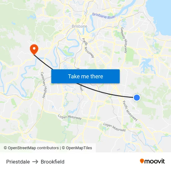 Priestdale to Brookfield map