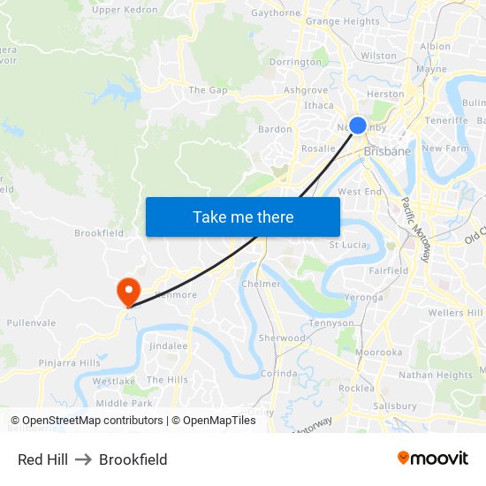 Red Hill to Brookfield map