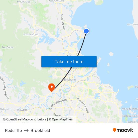 Redcliffe to Brookfield map