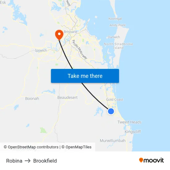 Robina to Brookfield map