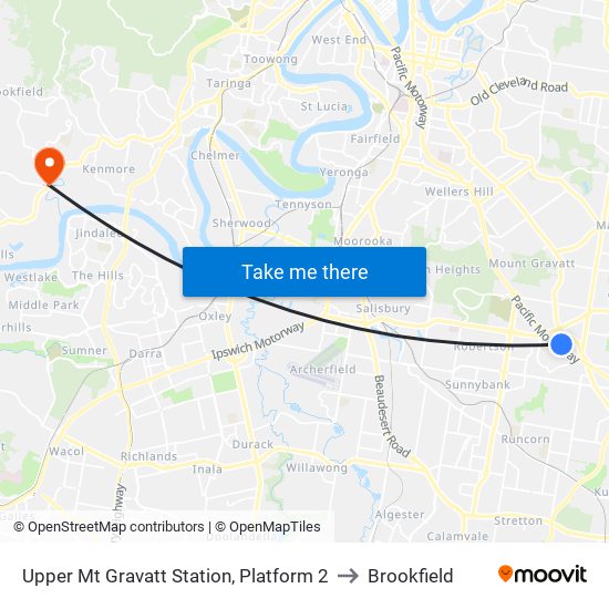 Upper Mt Gravatt Station, Platform 2 to Brookfield map