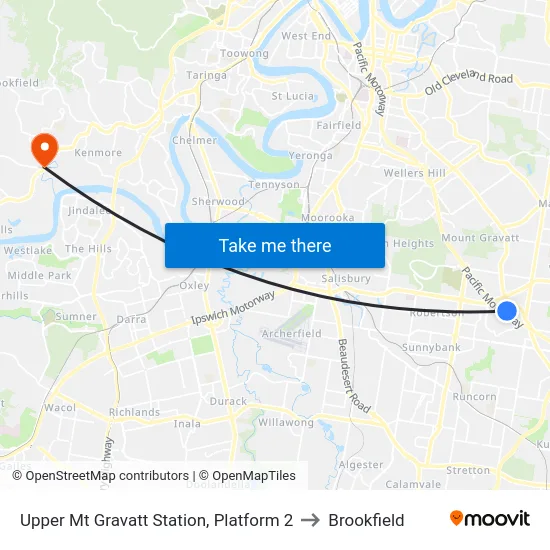 Upper Mt Gravatt Station, Platform 2 to Brookfield map
