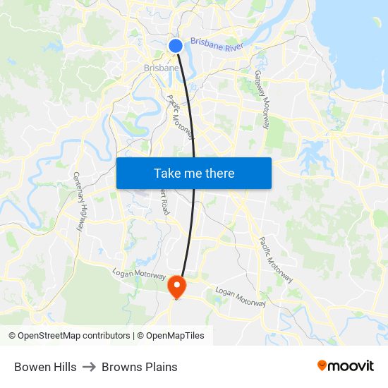 Bowen Hills to Browns Plains map