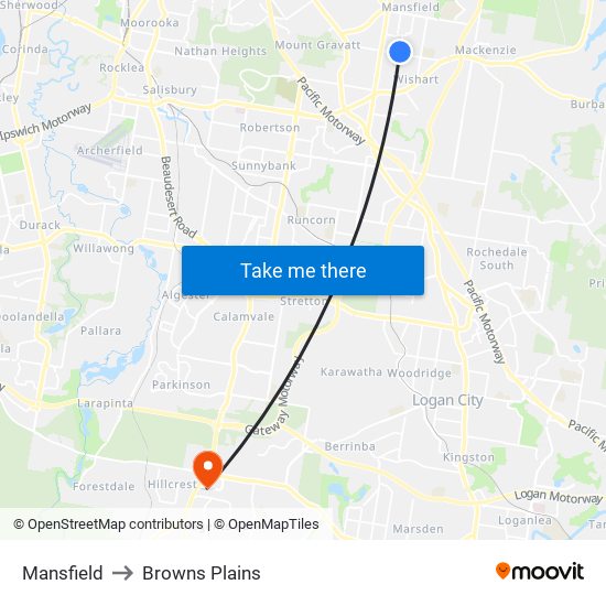Mansfield to Browns Plains map