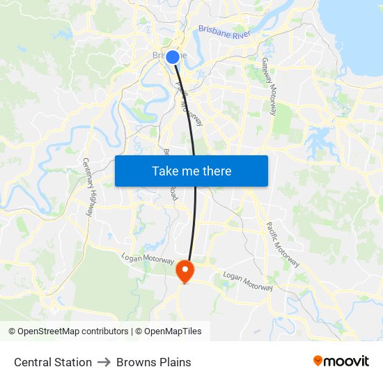 Central Station to Browns Plains map