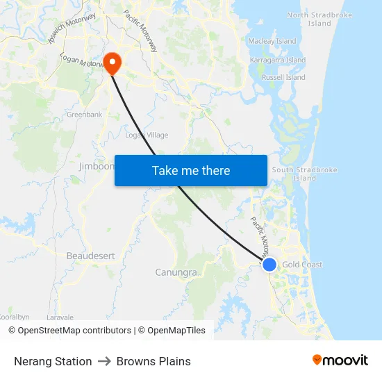 Nerang Station to Browns Plains map