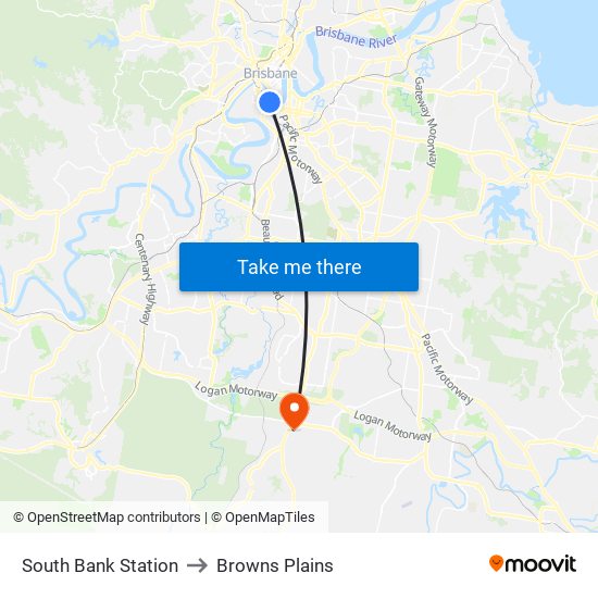South Bank Station to Browns Plains map