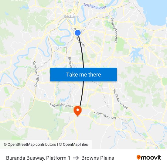 Buranda Busway, Platform 1 to Browns Plains map