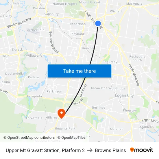 Upper Mt Gravatt Station, Platform 2 to Browns Plains map