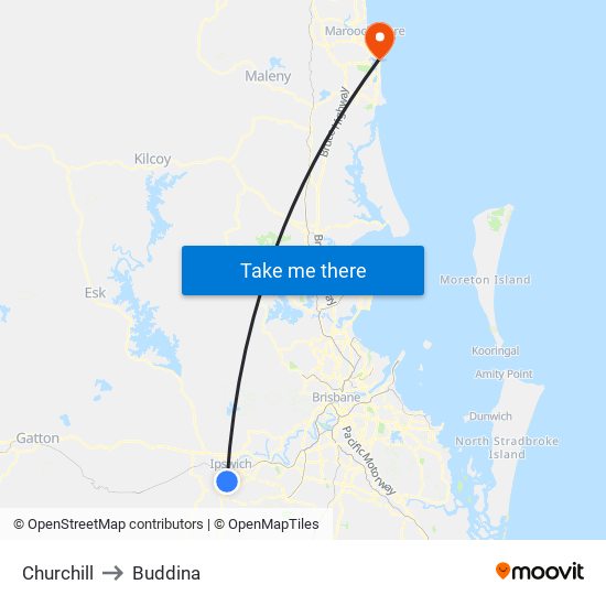 Churchill to Buddina map