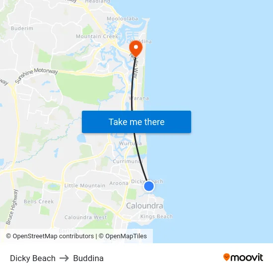 Dicky Beach to Buddina map