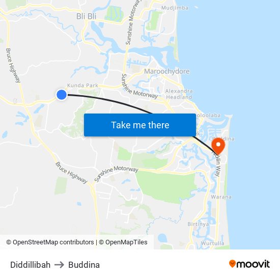 Diddillibah to Buddina map