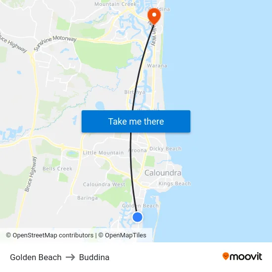 Golden Beach to Buddina map