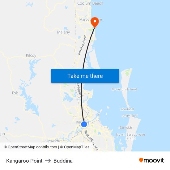 Kangaroo Point to Buddina map