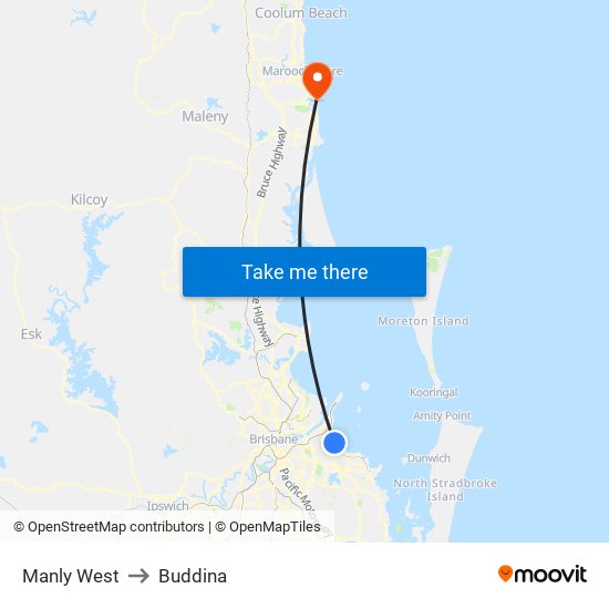 Manly West to Buddina map
