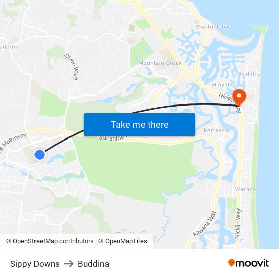 Sippy Downs to Buddina map