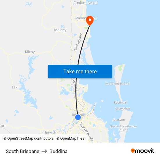 South Brisbane to Buddina map