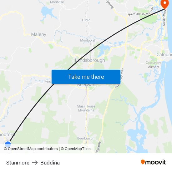 Stanmore to Buddina map