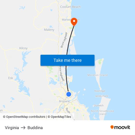 Virginia to Buddina map