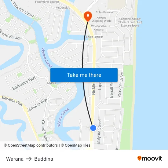 Warana to Buddina map