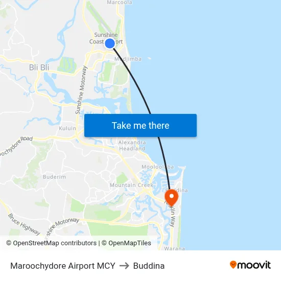 Maroochydore Airport MCY to Buddina map