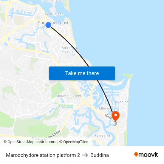 Maroochydore station platform 2 to Buddina map