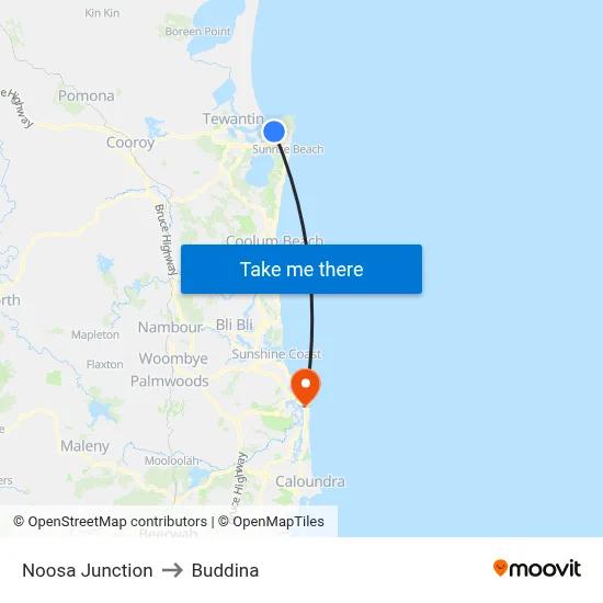 Noosa Junction to Buddina map