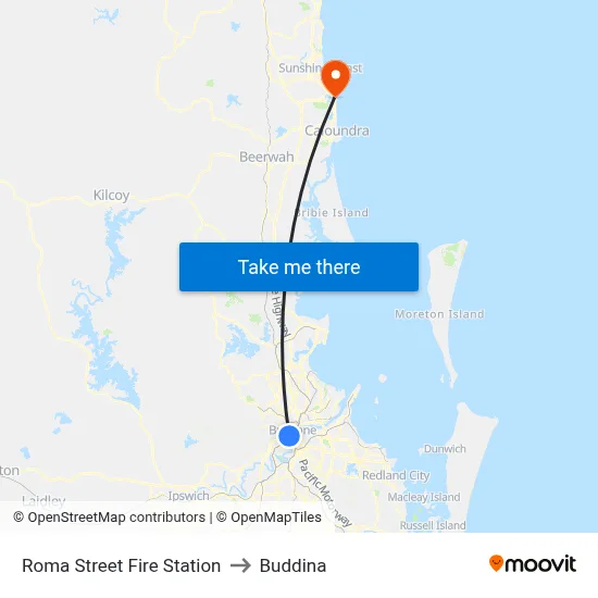 Roma Street Fire Station to Buddina map