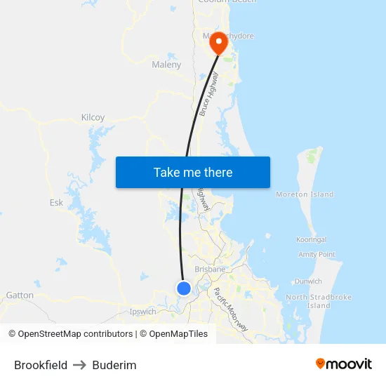 Brookfield to Buderim map