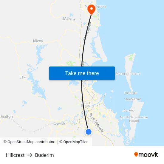 Hillcrest to Buderim map