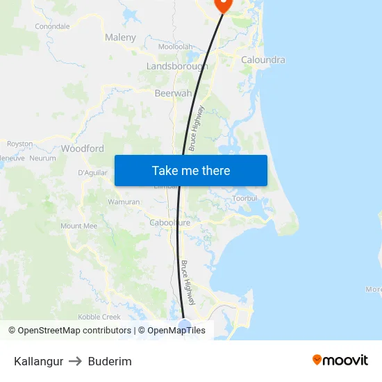 Kallangur to Buderim map