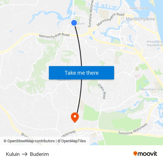 Kuluin to Buderim map