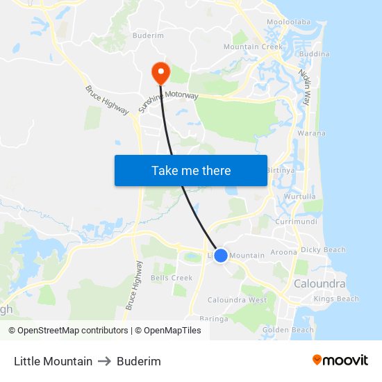 Little Mountain to Buderim map