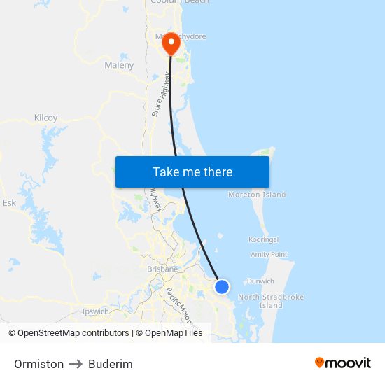 Ormiston to Buderim map