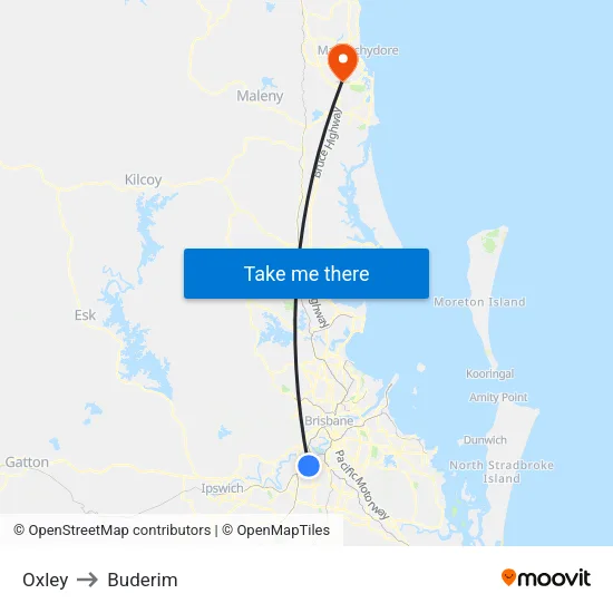 Oxley to Buderim map