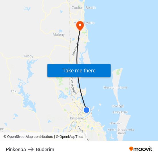 Pinkenba to Buderim map