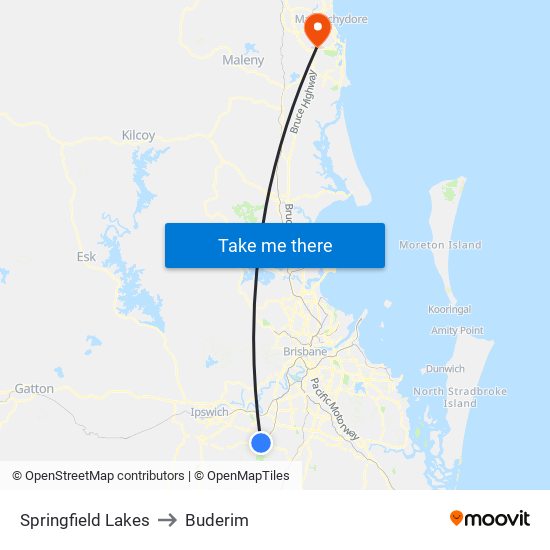 Springfield Lakes to Buderim map