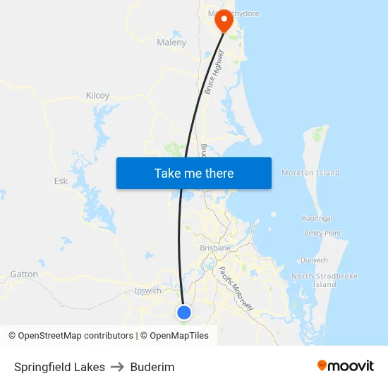 Springfield Lakes to Buderim map