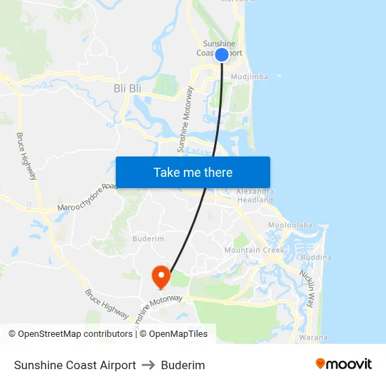 Sunshine Coast Airport to Buderim map