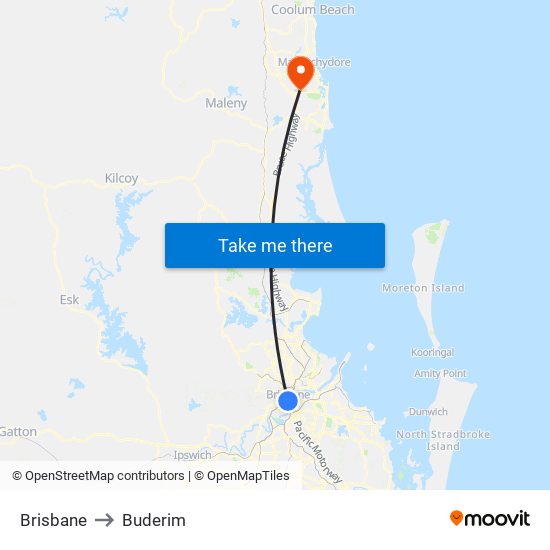 Brisbane to Buderim map