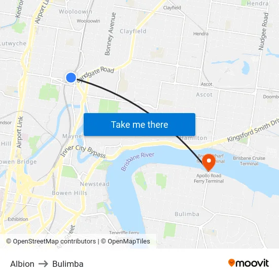 Albion to Bulimba map