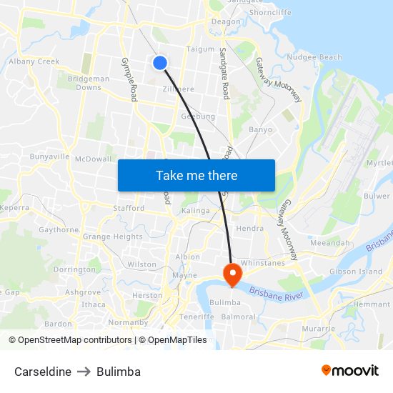 Carseldine to Bulimba map