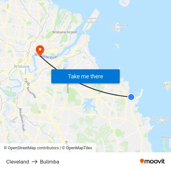 Cleveland to Bulimba map