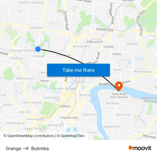 Grange to Bulimba map