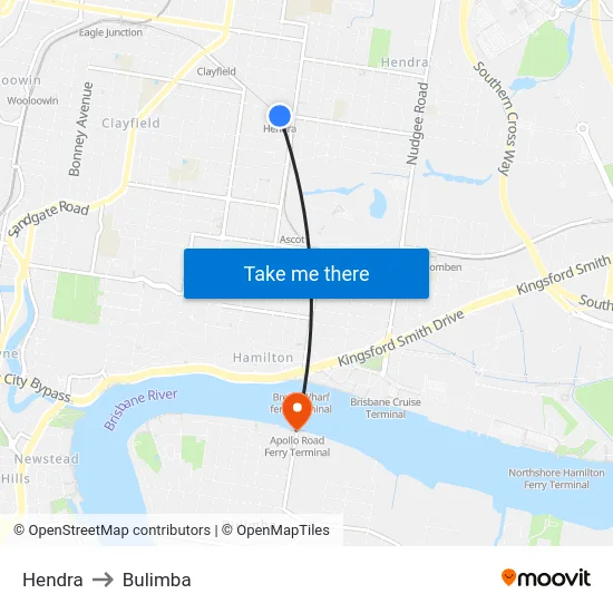 Hendra to Bulimba map