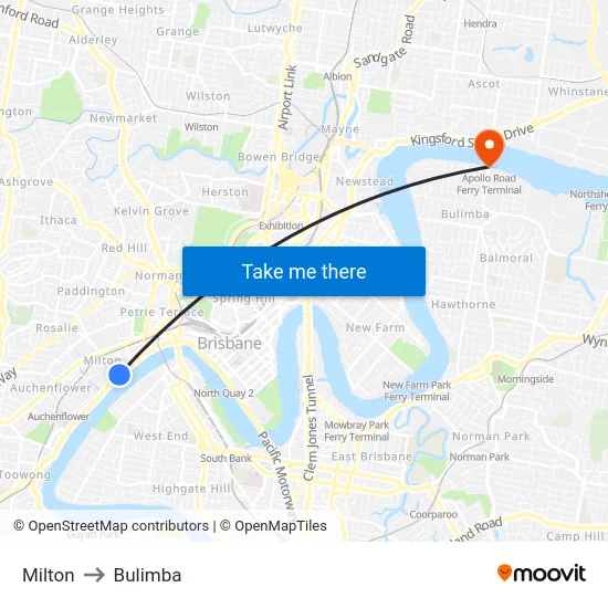 Milton to Bulimba map