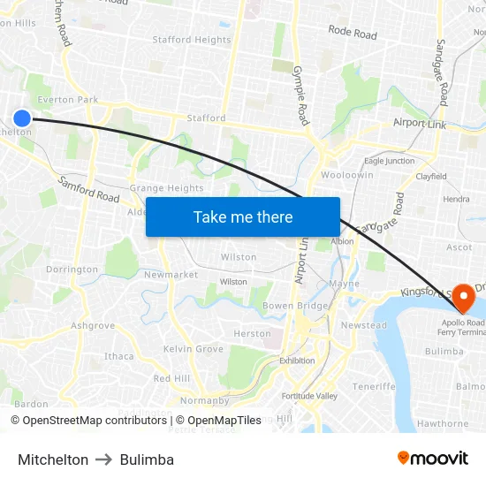 Mitchelton to Bulimba map