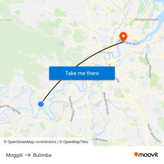 Moggill to Bulimba map