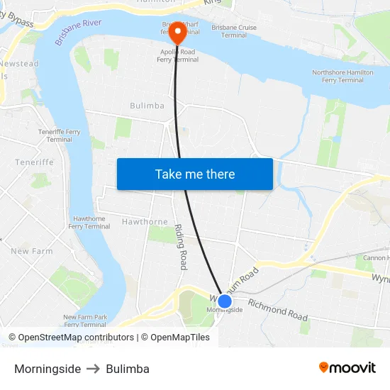 Morningside to Bulimba map